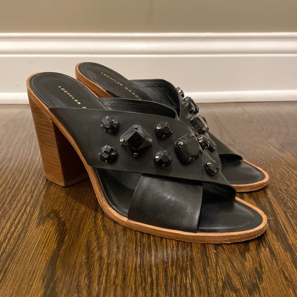 Loeffler Randal slide on black jeweled heel